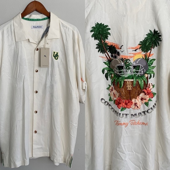 Tommy Bahama Oregon Ducks Silk Button Shirt Coconut Camp Mens XL Golf Vacation - Picture 1 of 16